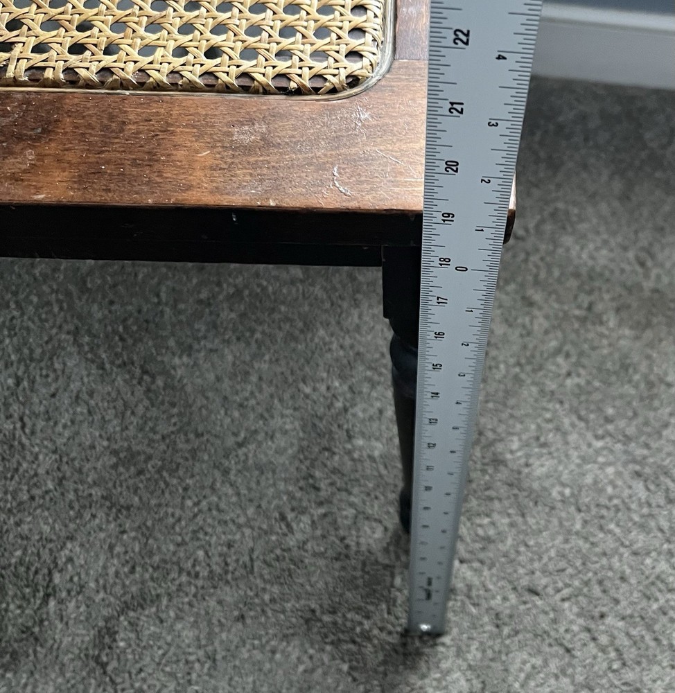 VTG Solid Walnut Vanity Bench Piano Stool Cane Bottom Turned Legs
