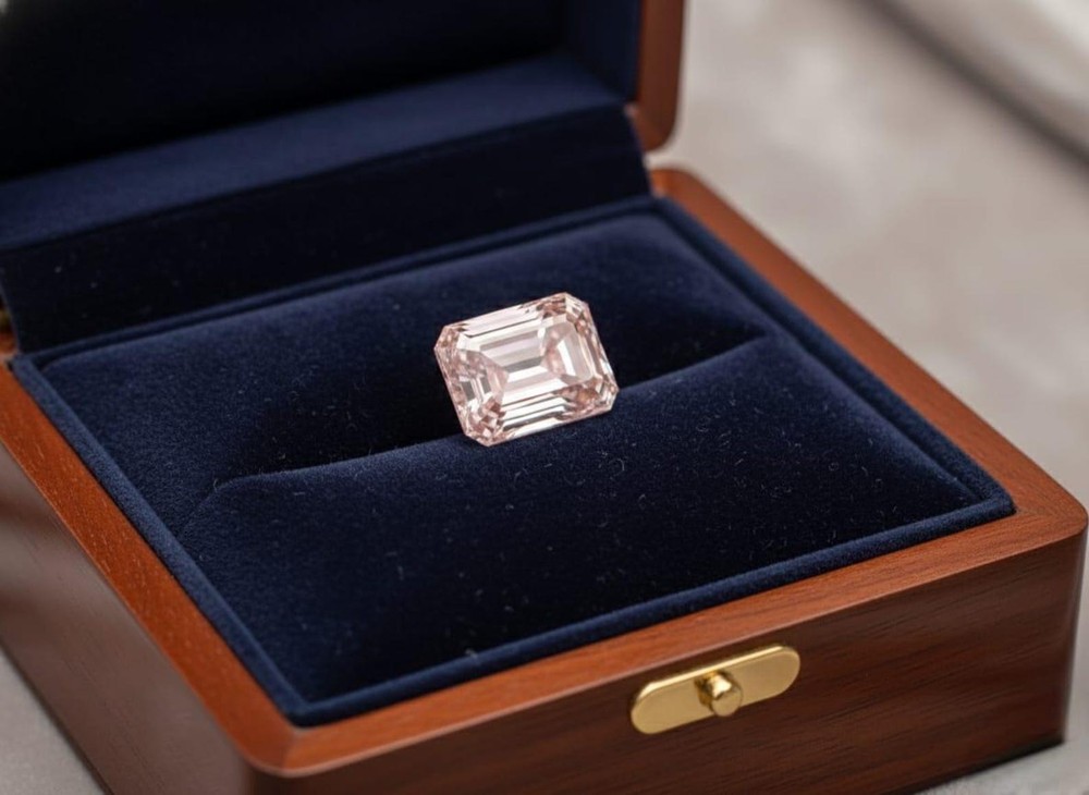Pink Emerald Cut Lab Created Diamond IGI Certified
