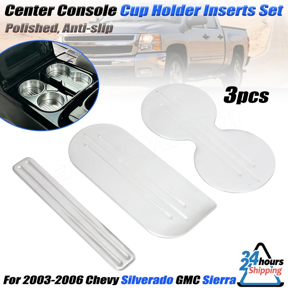 For 03-06 Silverado Sierra Center Console Cup Holder Inserts Set Billet Polished