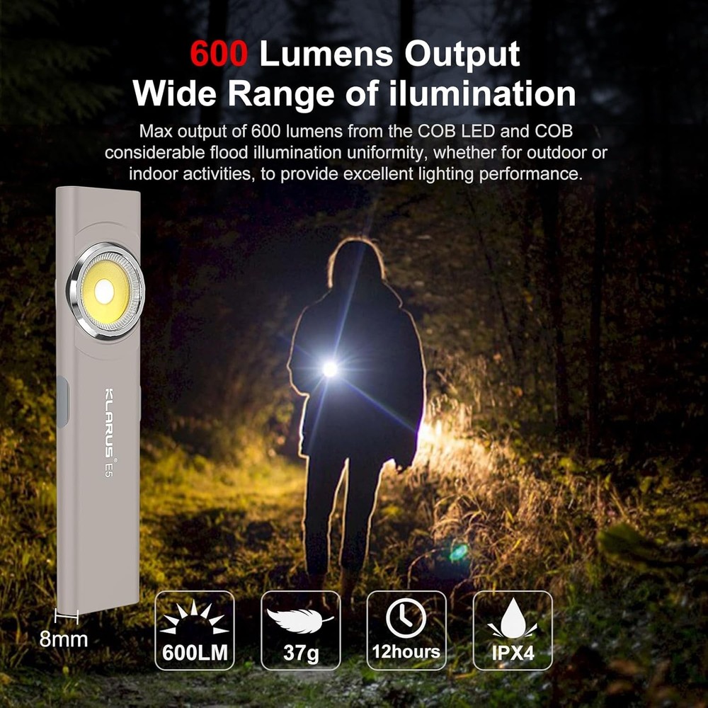 klarus E5 Pocket Flashlight, Rechargeable EDC Flashlight, Super Slim 4.2x1x0.3in