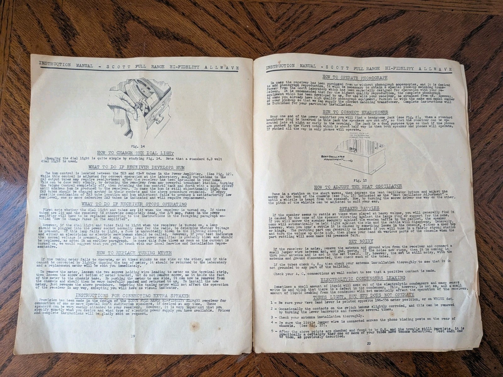 Original EH Scott Full Range High Fidelity Radio Instruction Manual