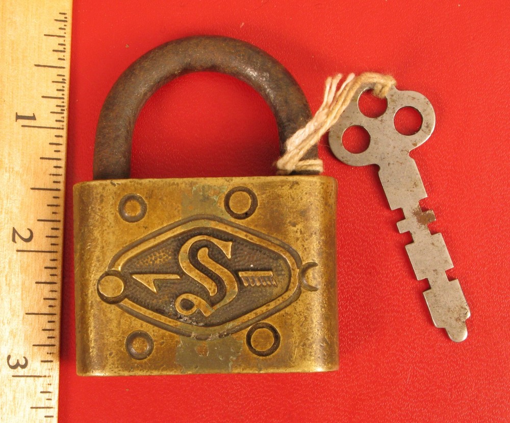 ANTIQUE SLAYMAKER BRASS PADLOCK LOCK !!!