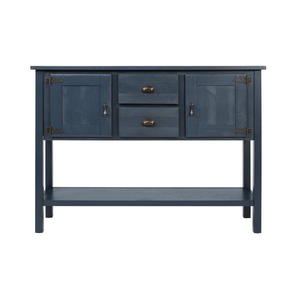 Solid Wood Sideboard Console Table w/ 2 Drawers, Cabinet, Navy Blue