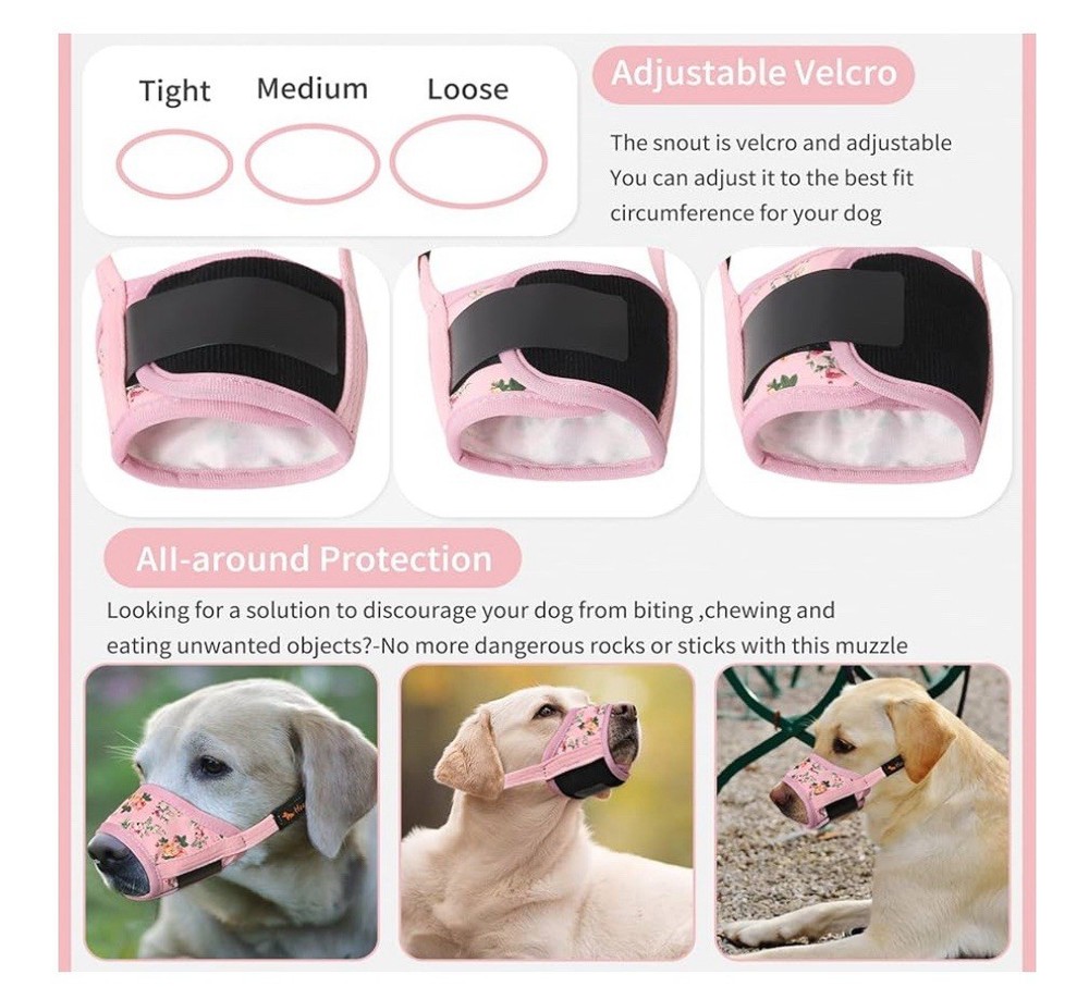 Heele Dog Muzzle SMALL- Adjustable, Pink, Flower pattern, Brand New, Never used
