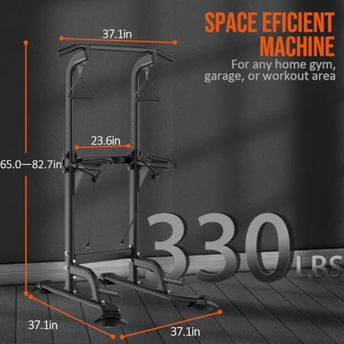 Power Tower Pull Up & Dip Station Multi-Function Home Strength Training Black