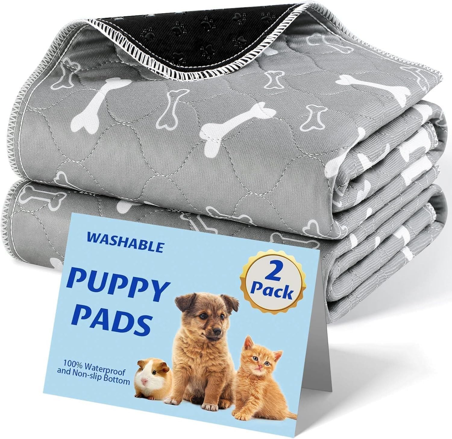 Washable Pee Pads for Dogs, 2Pack Reusable Puppy Pads, Fast Absorbent Dog Pee Pa