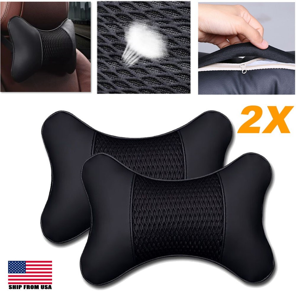 2pcs Car Seat Head Neck Rest PU Leather Support Cushion Pad HeadRest Pillow