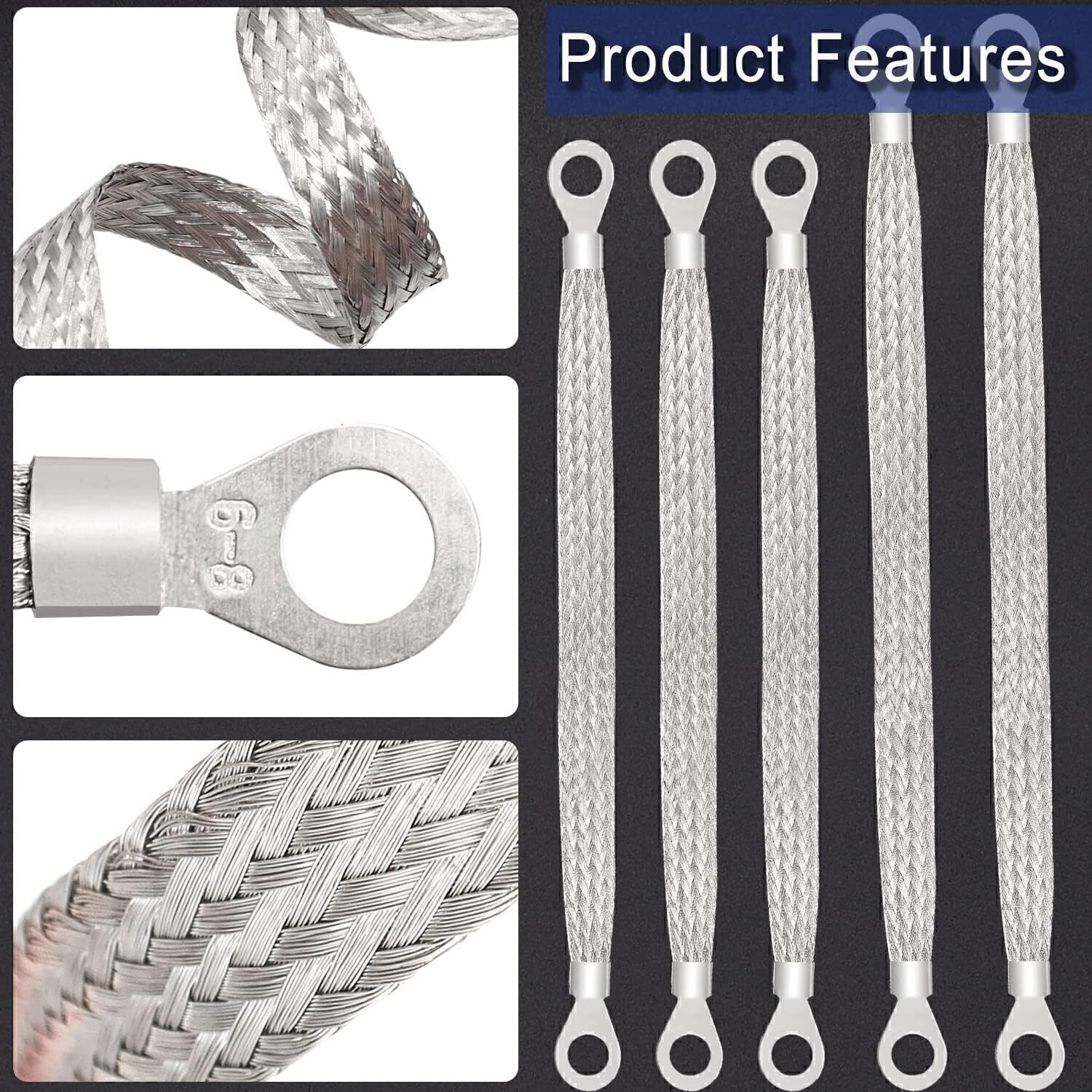 5)Universal Automotive Ground Strap Tinned Copper Car Engine Ground Strap Cable