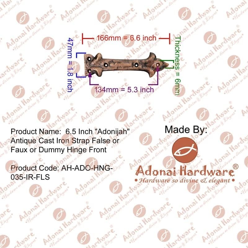 Rustic Cast Iron Hinge 6.5" Decorative Dummy Hinge 4-Pack Matte Black