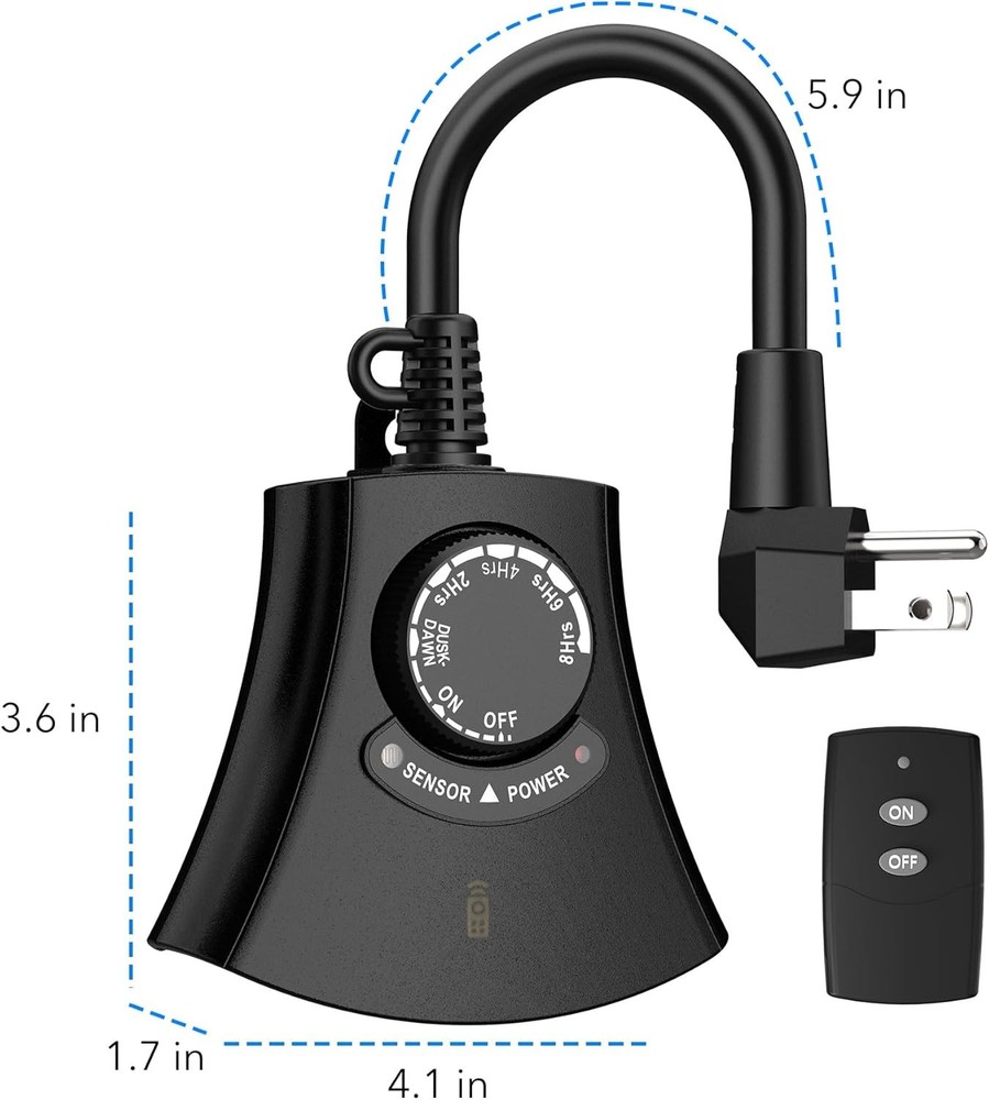 HBN Outdoor Light Timer W/ Remote Control,Waterproof Light Sensor Timer 3-Outlet