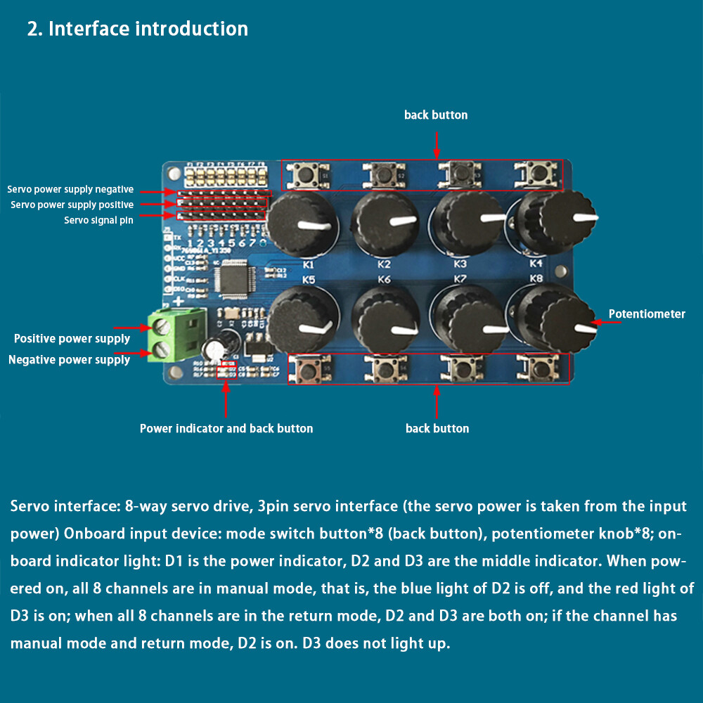 8-Way Steering Gear Controller Debugging Board Return Instrument For MG995 SG90
