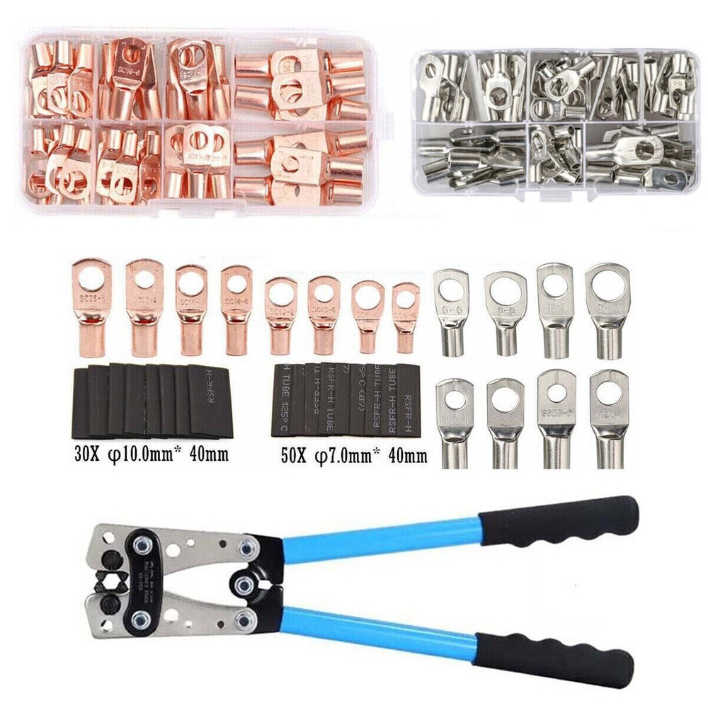 140PCS Cable Lugs Copper Ring Crimp Terminal/Plier Car Battery Wire Connectors