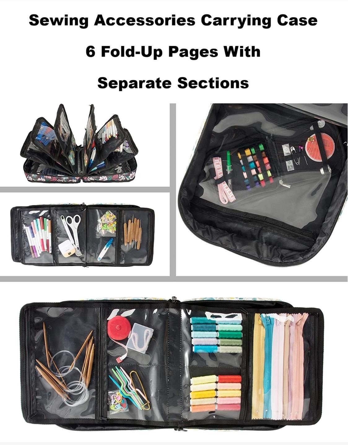 PACMAXI Craft Sewing Accessory Organizer Storage Bag Cross Stitch Flowers Black