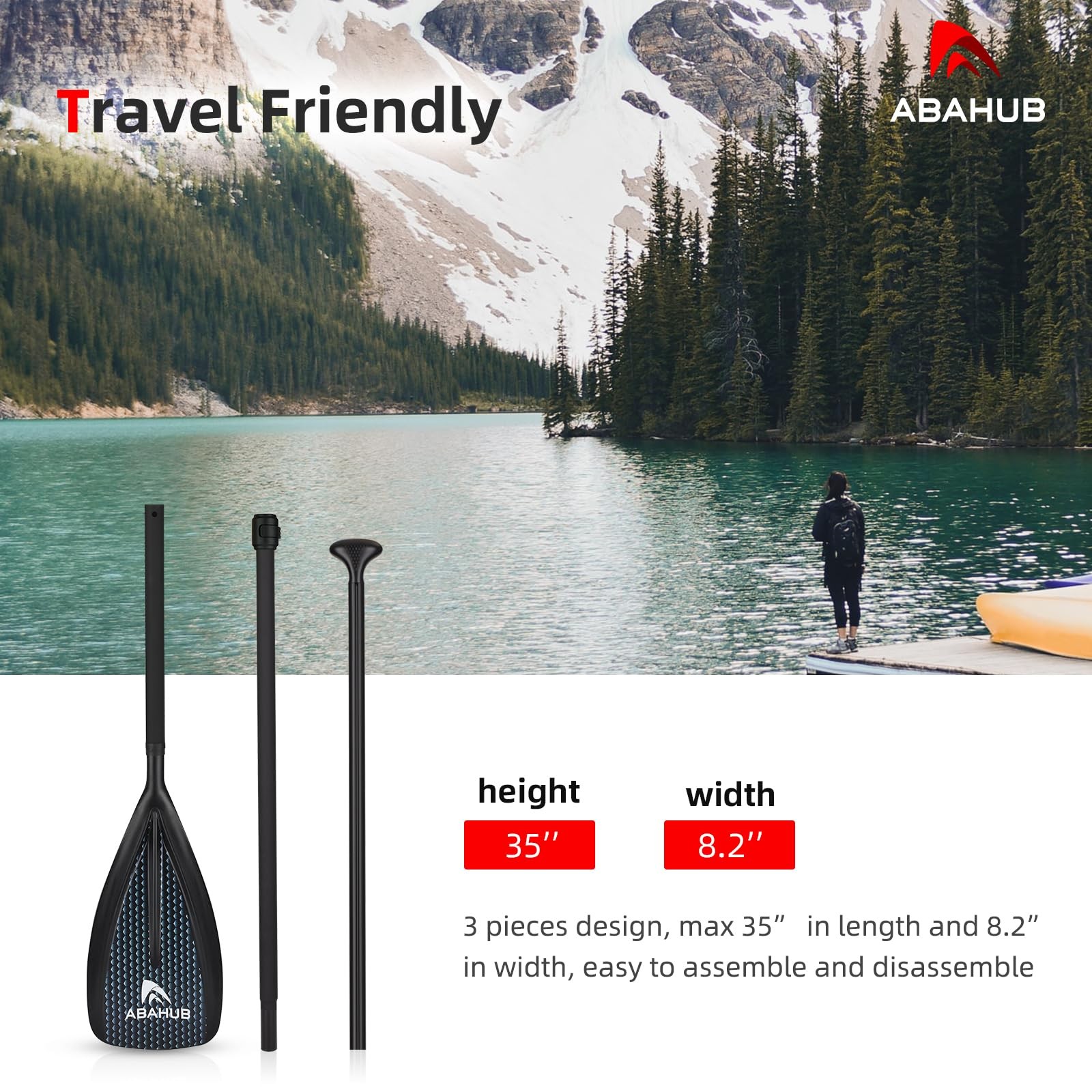 Abahub SUP Paddle 3-Piece Adjustable Lightweight Aluminum Alloy Paddleboard