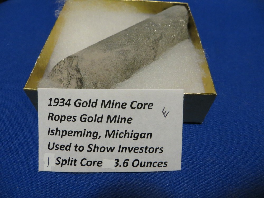 Michigan Gold Mine Core Sample with Trace Gold 1 Split Cores 3.6 ounces E