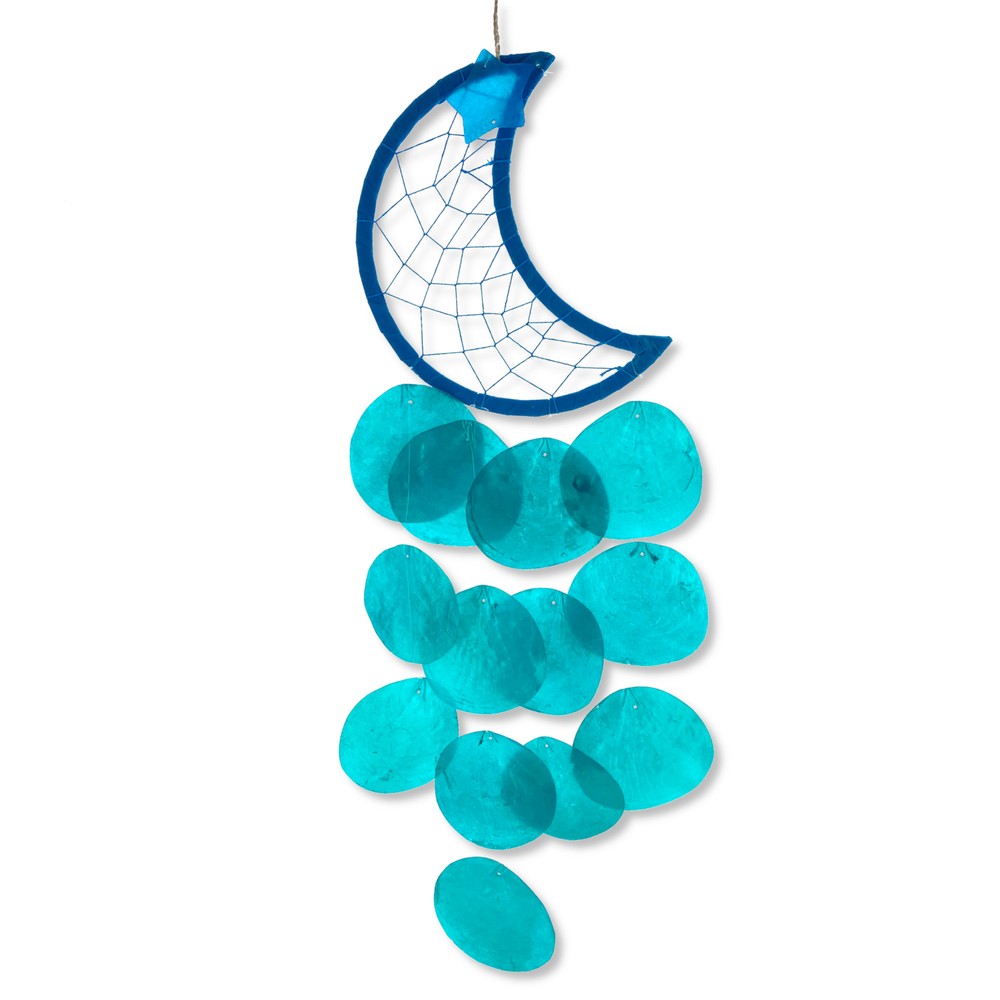 Moon Capiz Windchime - Crescent Moon Dreamcatcher Teal Capiz Windchime