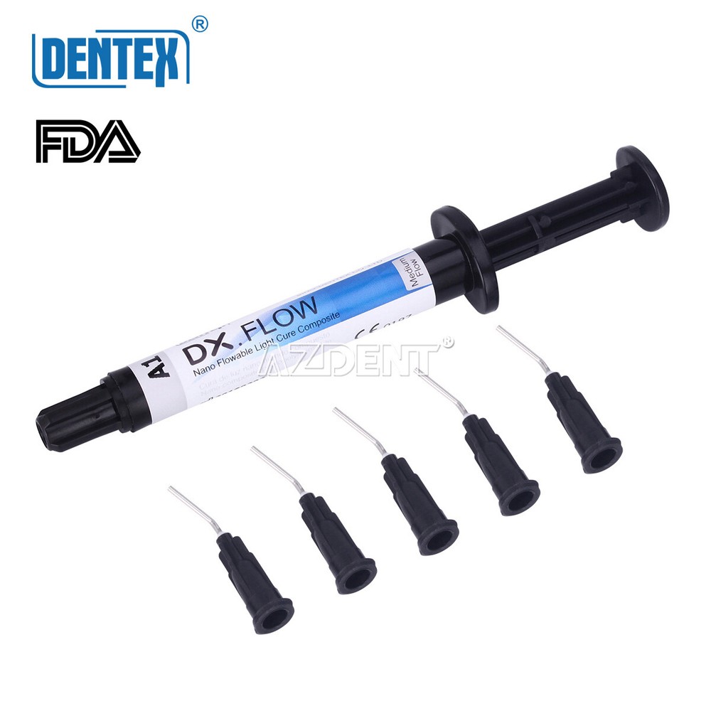 DENTEX Flowable Light Cure Hybrid Composite Dental Resin Medium Flow 3g/Kit