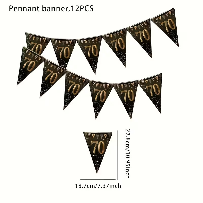 12pcs 70th Birthday Party Decoration Bunting Triangular Flags
