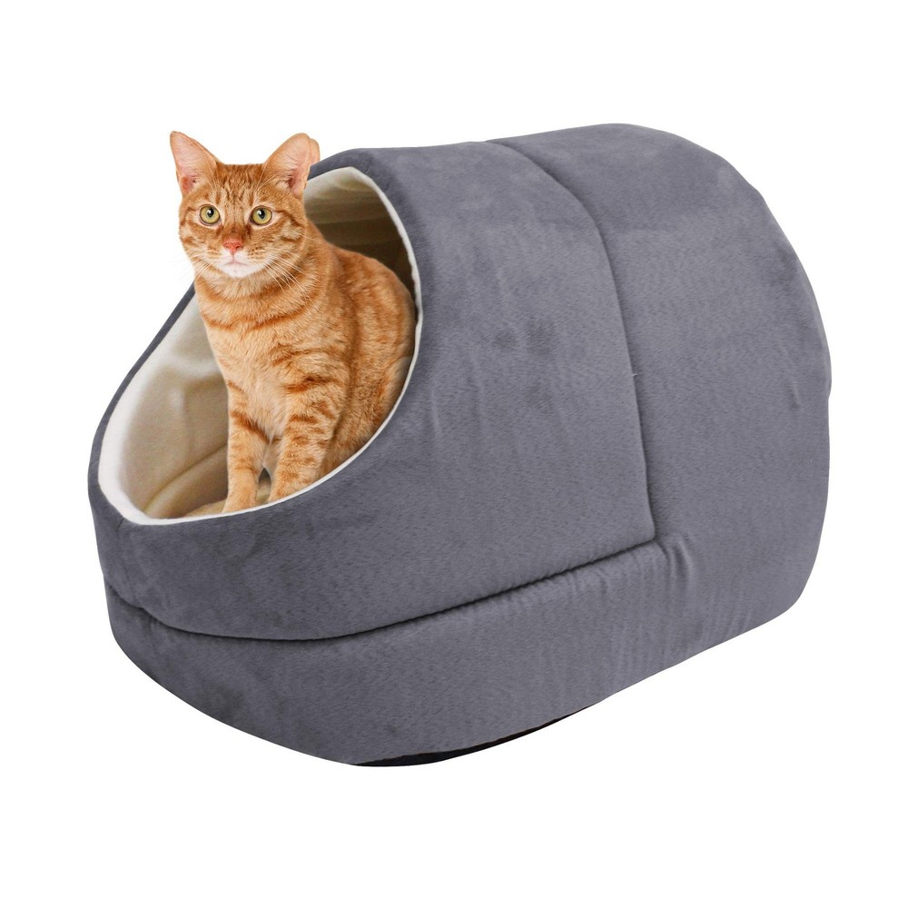 4 in 1 Self Warming Burrow Cat Bed, Pet Hideway Sleeping Cuddle Cave (Grey-2)