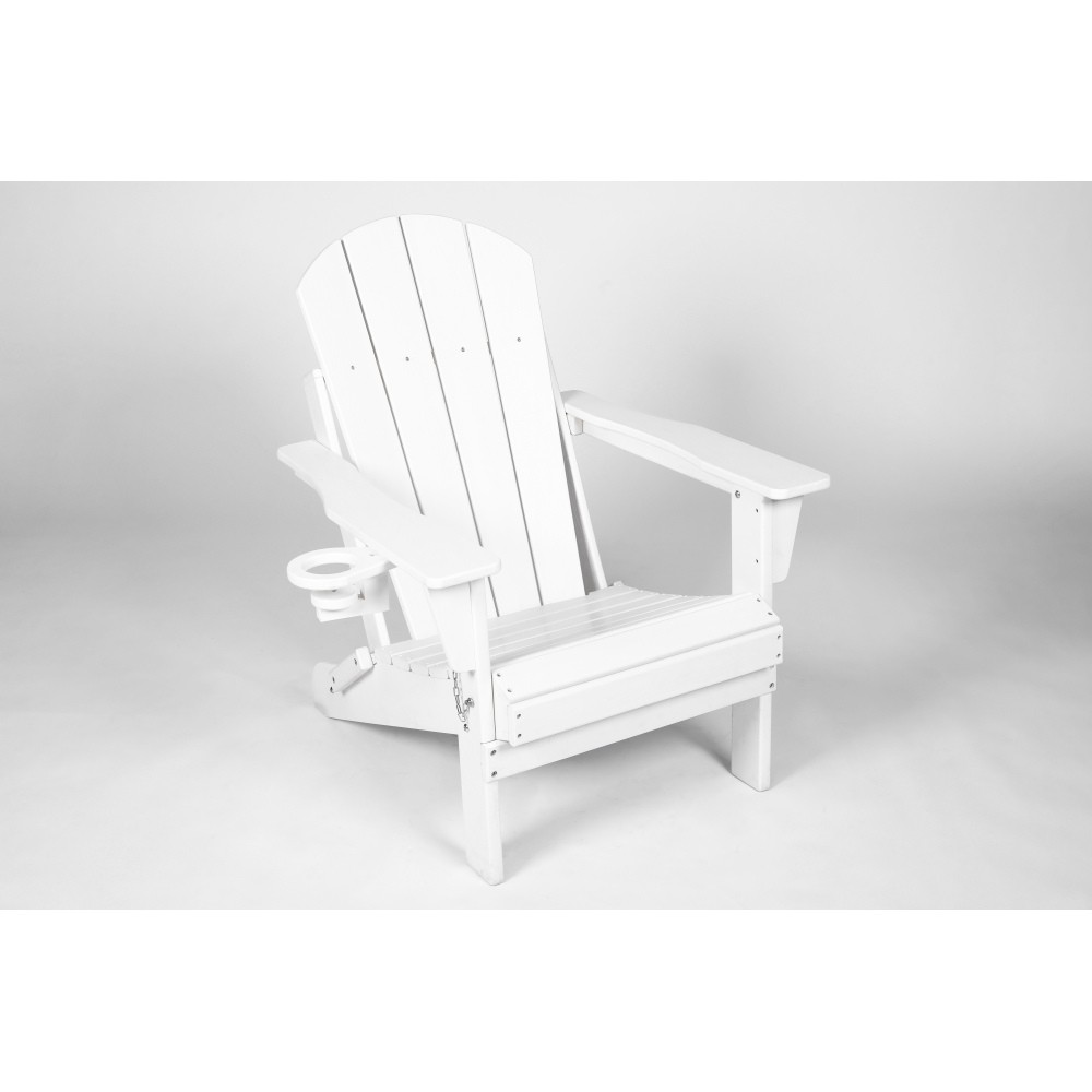 Folding Adirondack Chair & Side Table Set (2 Chairs, 1 Table) - White