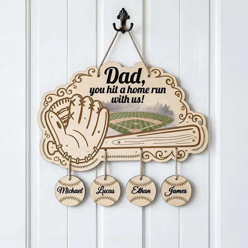 Personalized Baseball Dad Wall Sign with Rope
