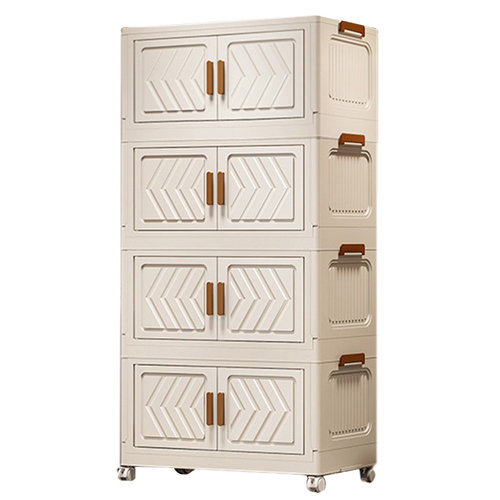 (White)4 Tier Stackable Storage Bins with Lids Doors Wheels Storage Drawer (Whit