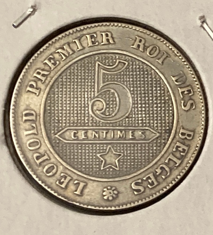 1863 BELGIUM DOUBLE DIE (DATE) 5 CENTIMES