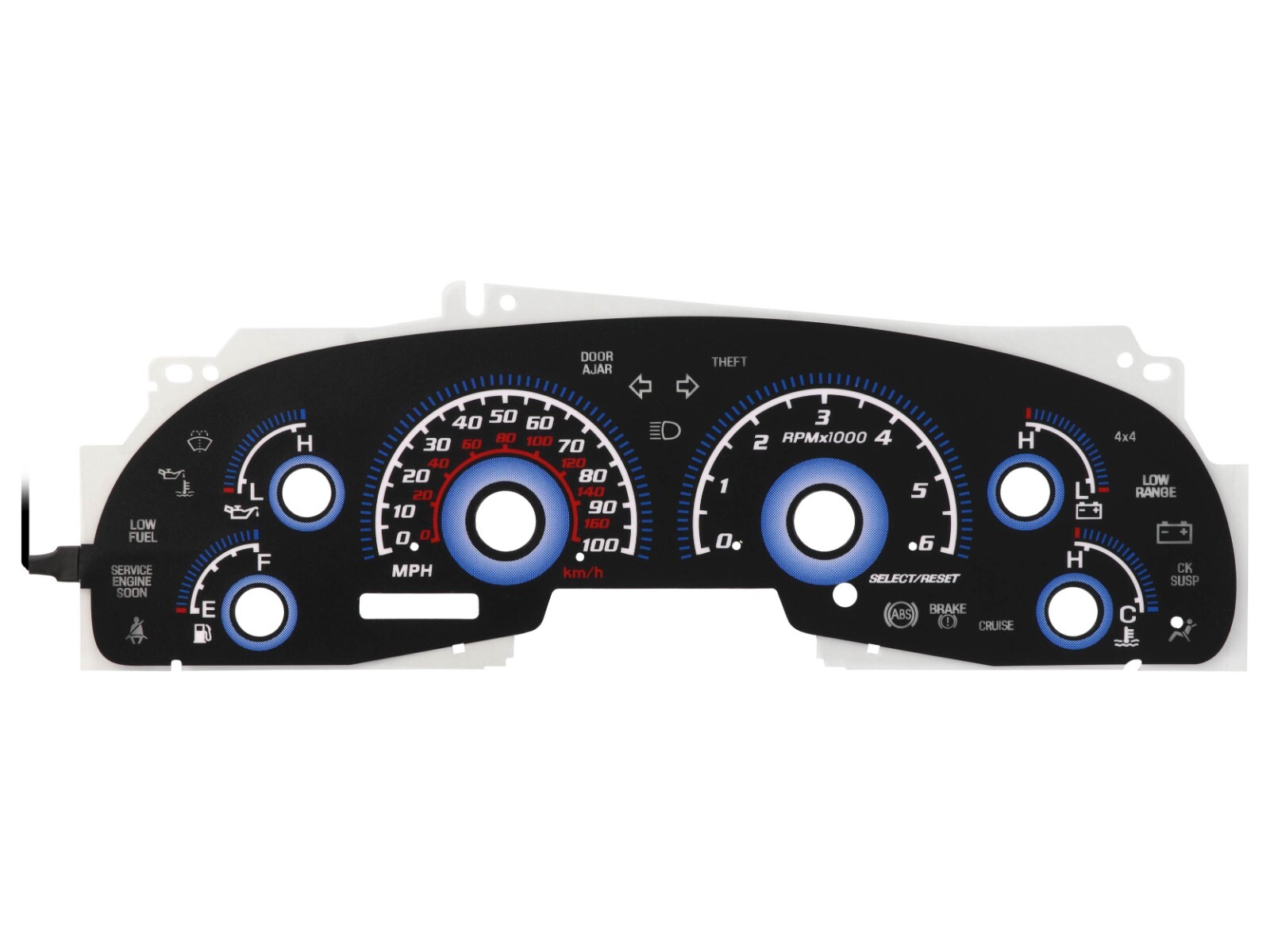 BLUE Glow Gauge Black Overlay For 99-04 Ford F150/Expedition Instrument Cluster