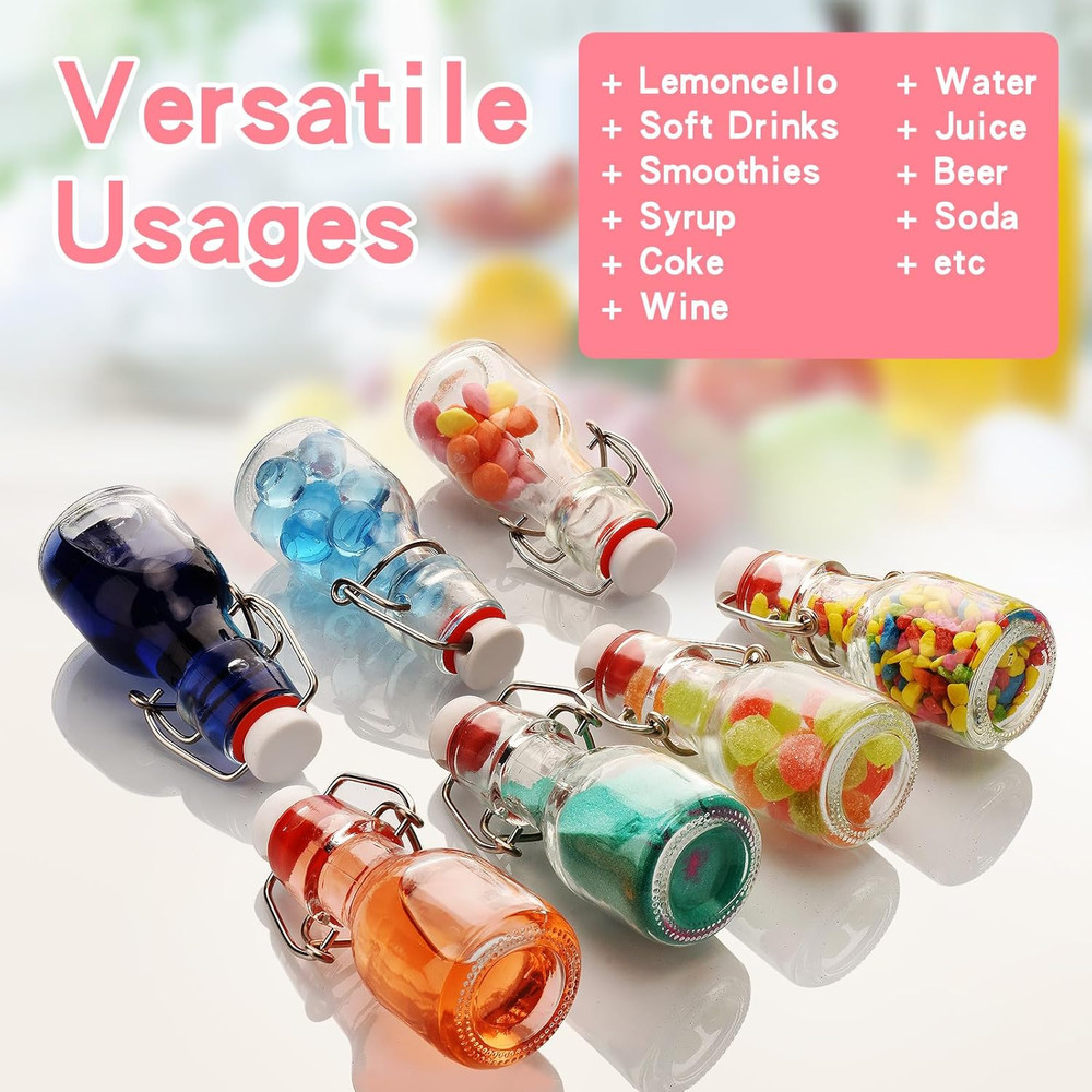 30Pack Mini Swing Top Glass Bottles, 2 Oz Mini Storage Bottles with Personalized