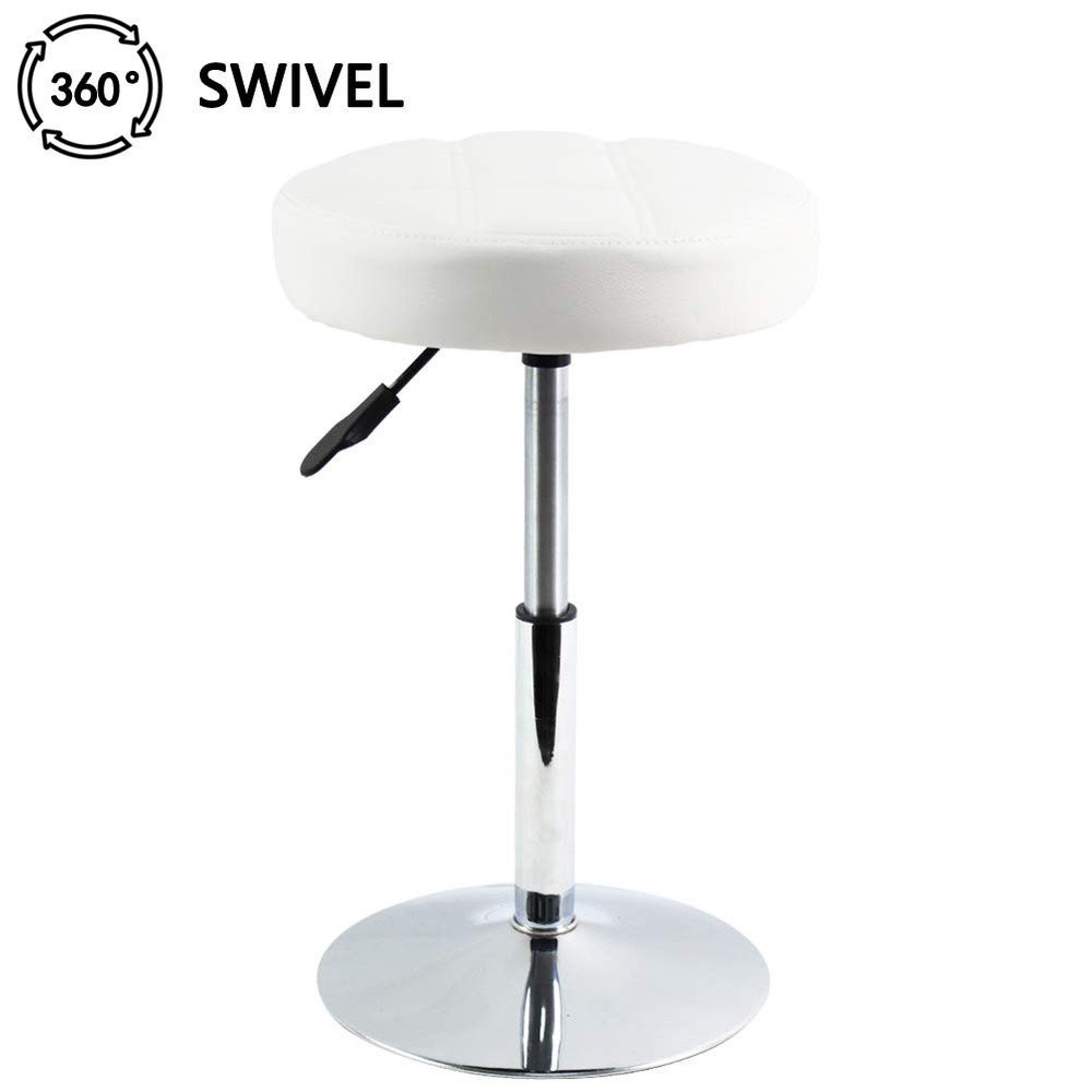 Adjustable Swivel Barstool, White, PU Leather, 32cm Diameter, 220lbs Maximum ...