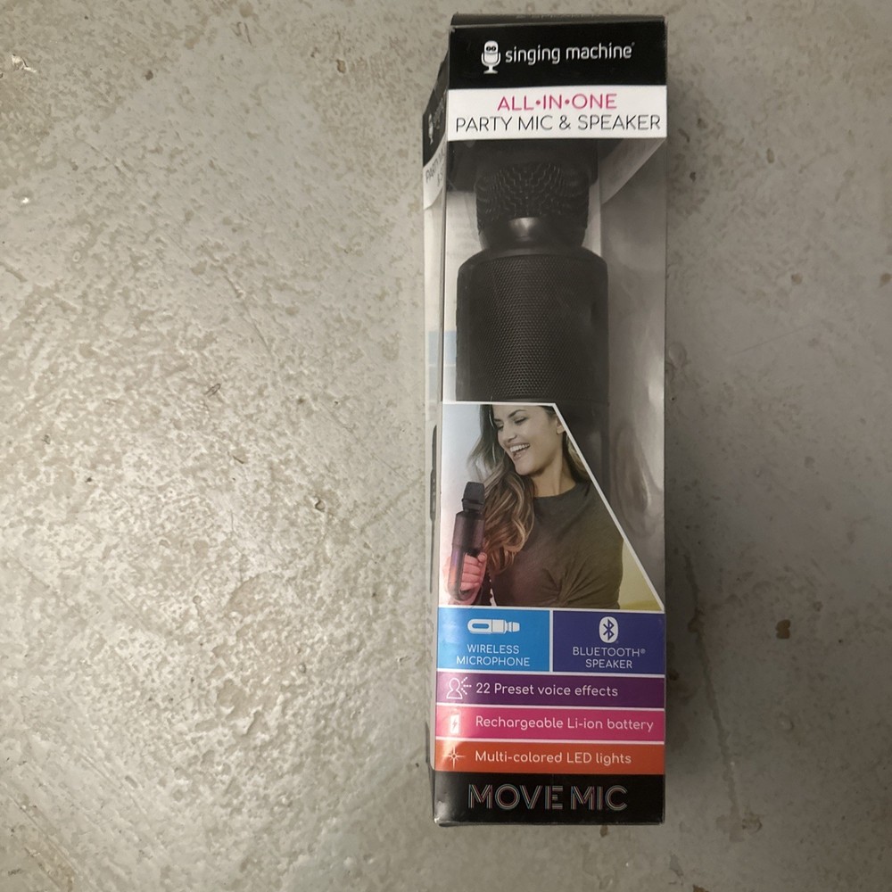 Singing Machine Move Microphone w/ Lighting Effects~Bluetooth~Mic & Speaker~New!