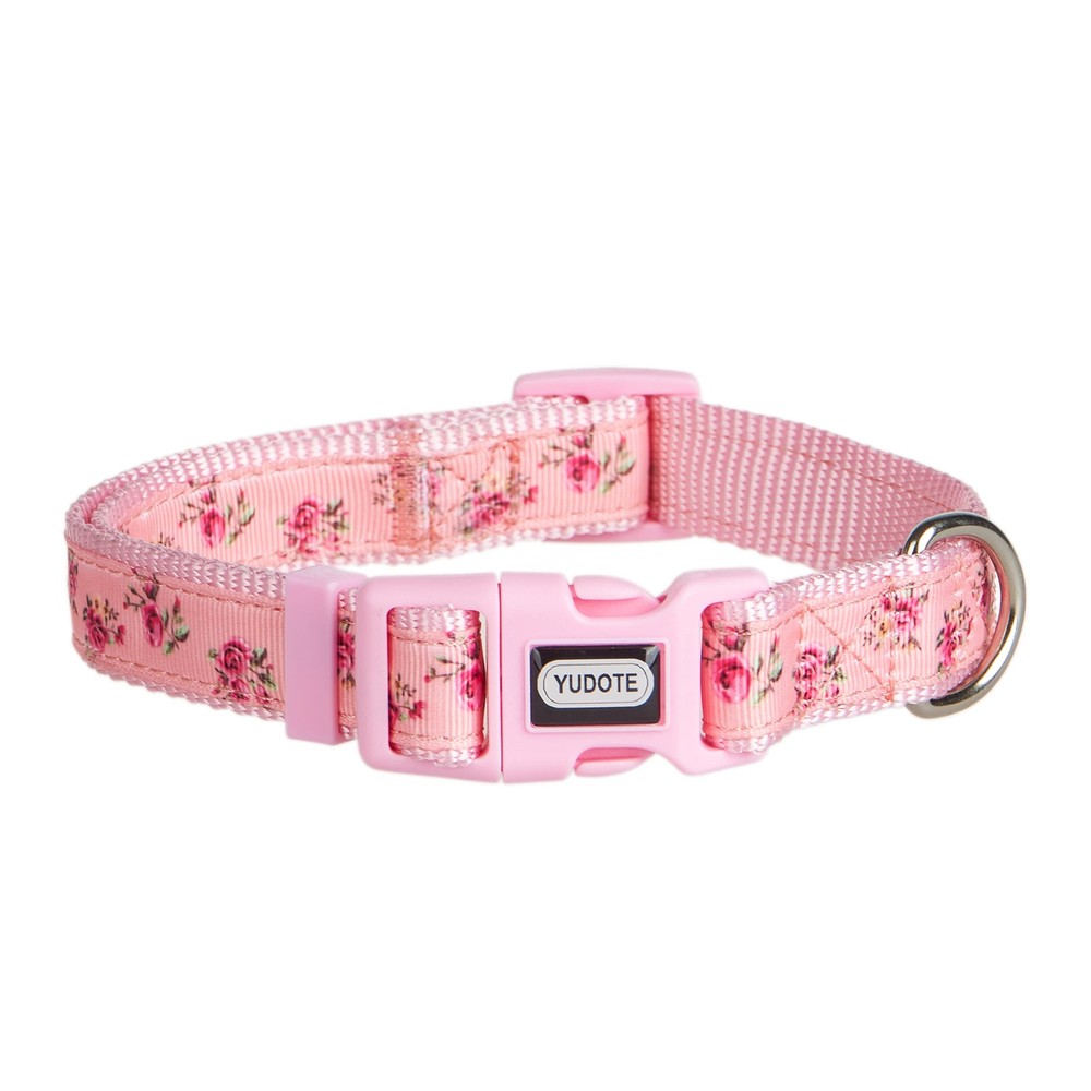 Medium Pink Flower Dog Collar Nylon & Polyester 2-Layer Durable Pet Collar
