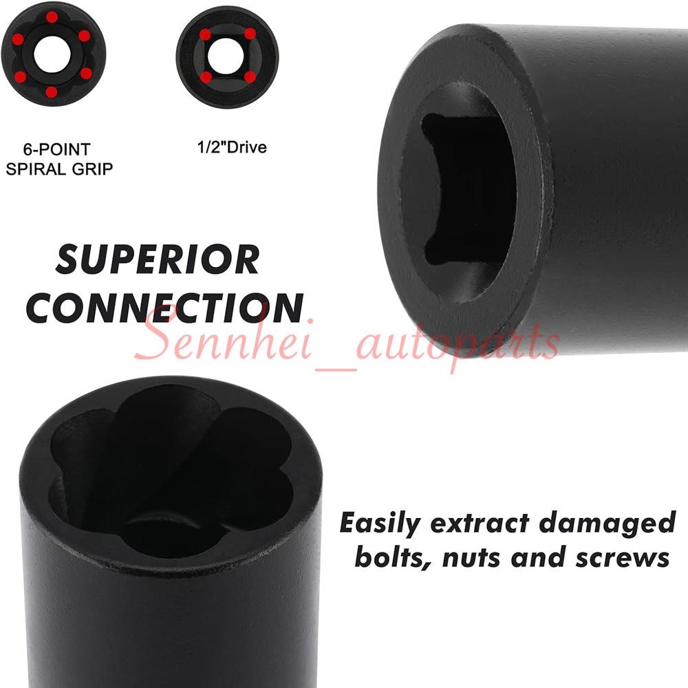 ABN Twist Socket Set Lug Nut Remover Extractor Tool- 5PC 1/2"Dr.Twist Socket Set