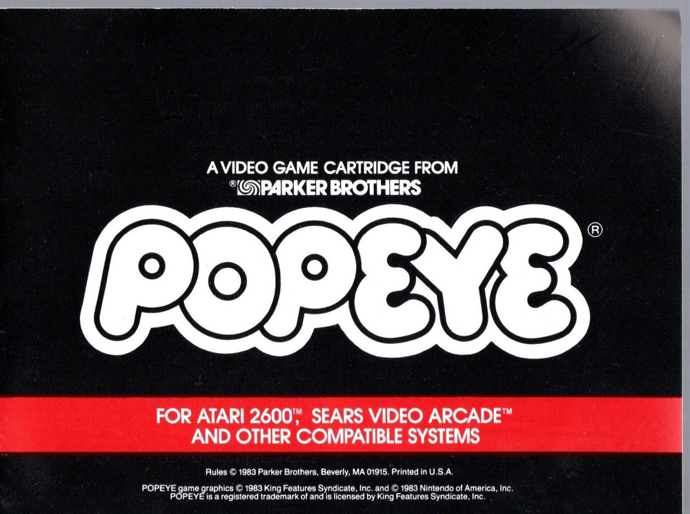 Popeye Atari 2600 Instruction Manual Only