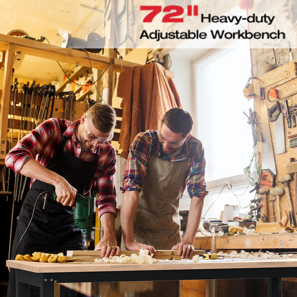 WORKPRO 72" Adjustable Workbench Garage Workbench Power Outlets 3000LBS Load MAX