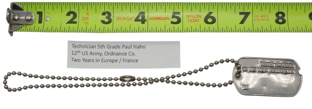 Original WWII US Army France Hahn 12th Army Ordnance Co. Dog Tag DTA2