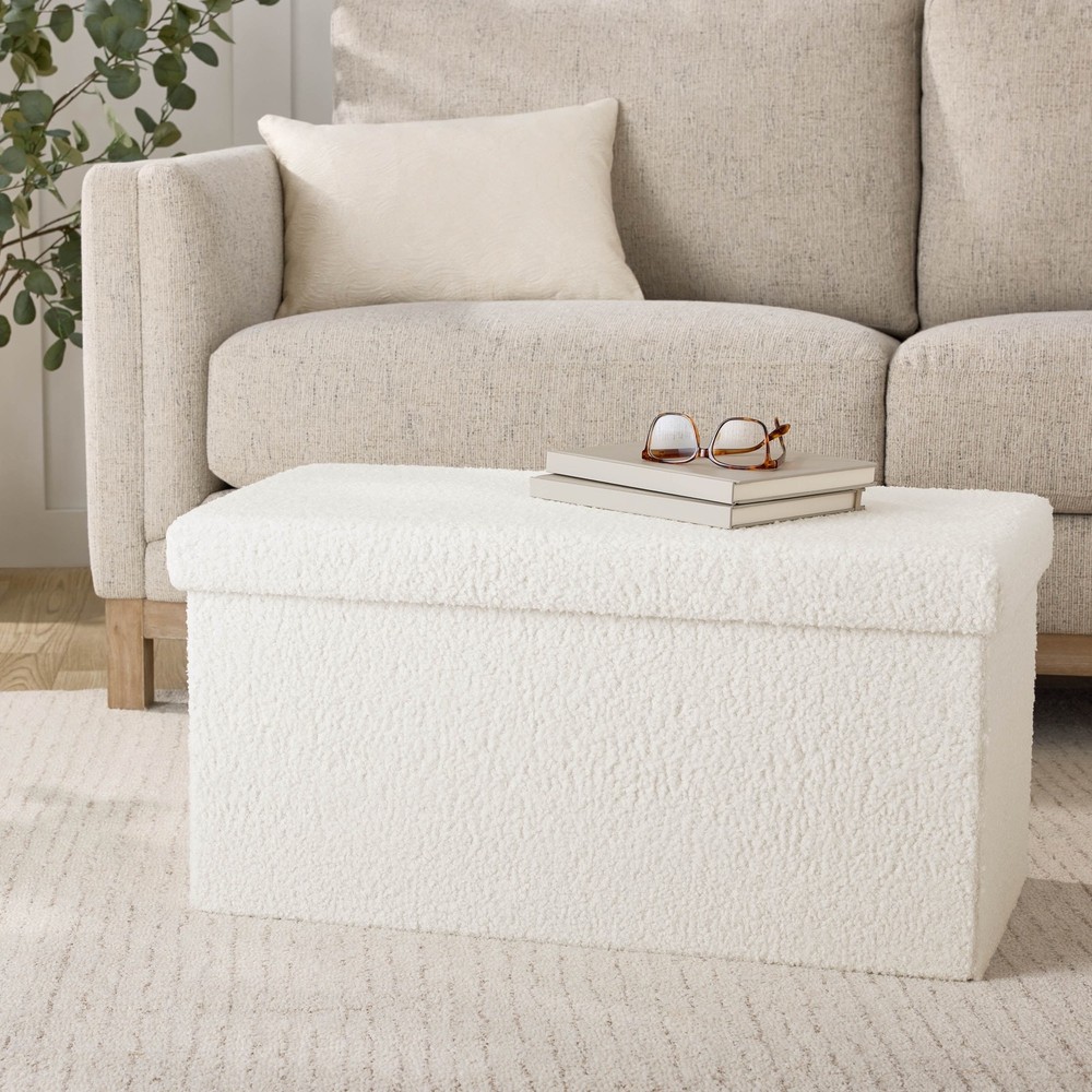 30" Collapsible Storage Ottoman Cream