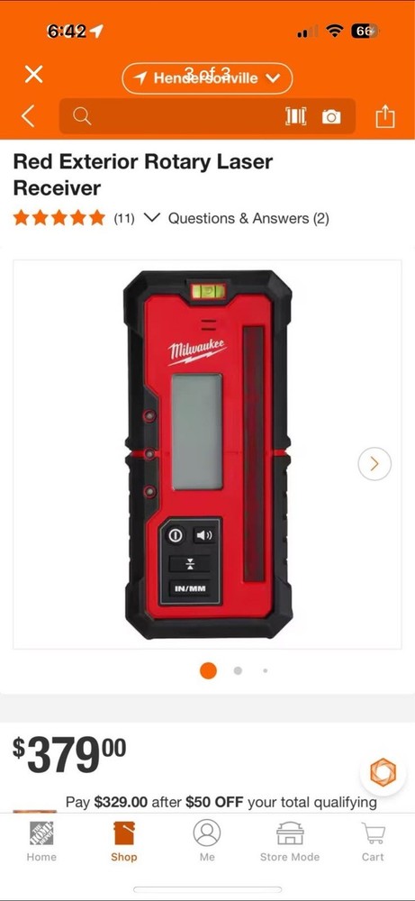Milwaukee 3711 Red Exterior Rotary Laser Receiver, 2000 ft Range