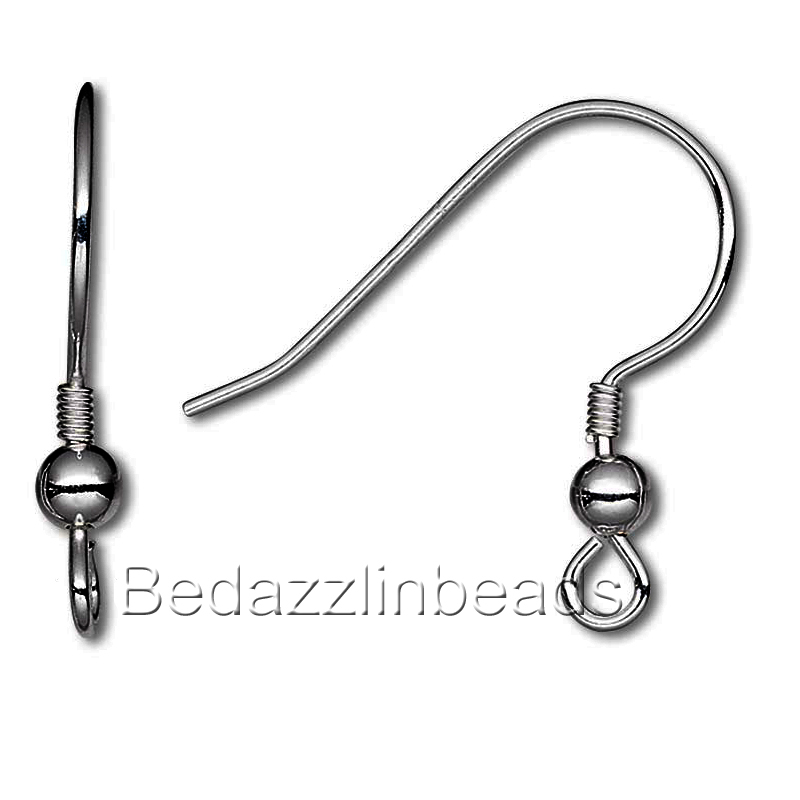 100 Gunmetal Ball & Coil Fishhook Hook Earring Findings With Open Loop Ring