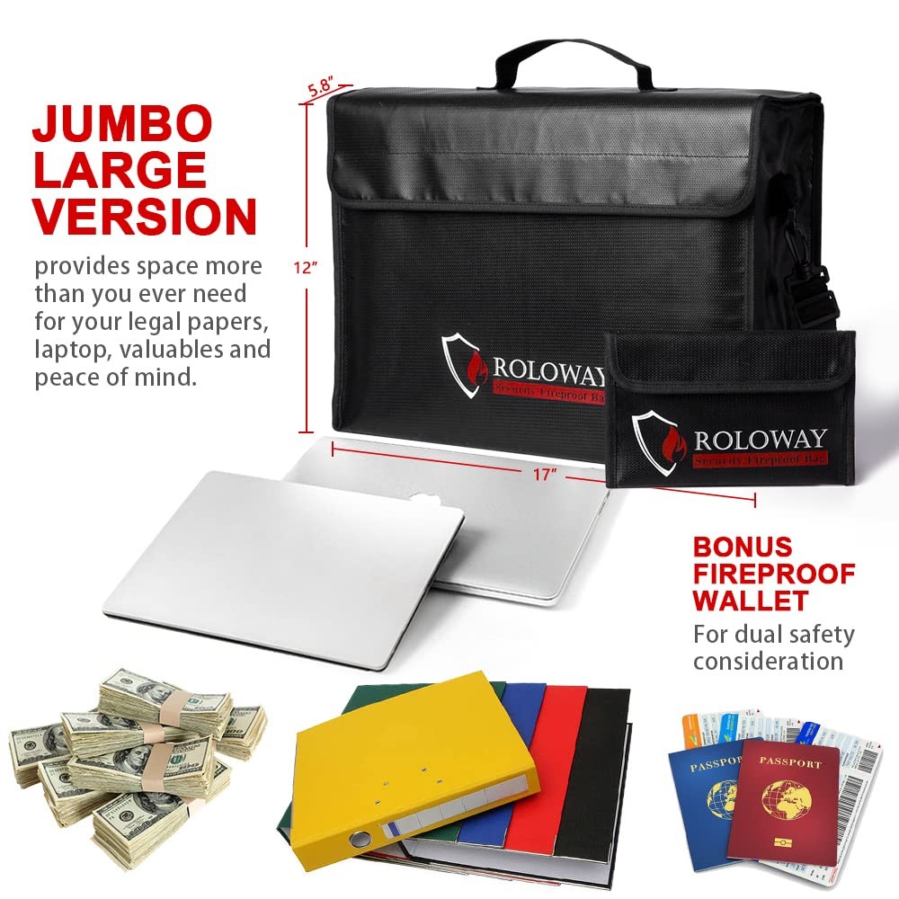 Large Fireproof Bag Water Resistant Document Safe 17 x 12 inches