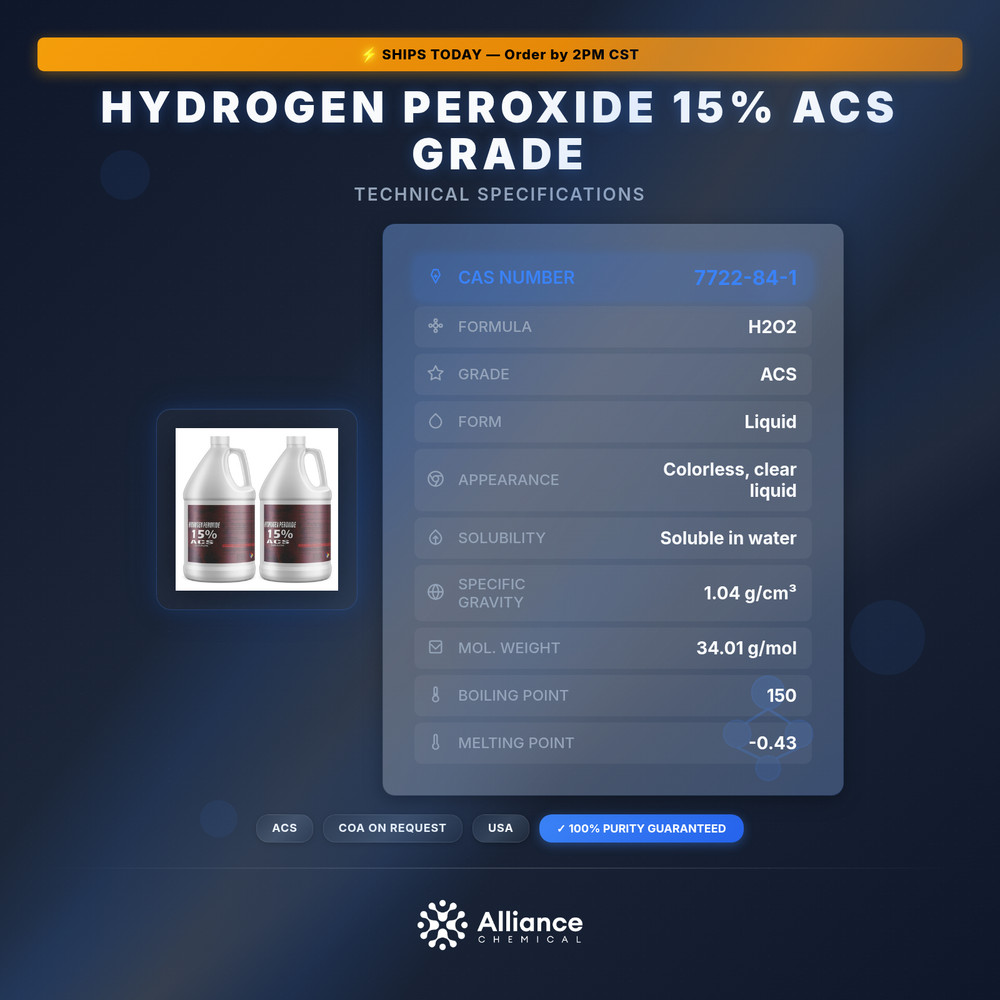 Hydrogen Peroxide 15% ACS Grade - 2 Gallons