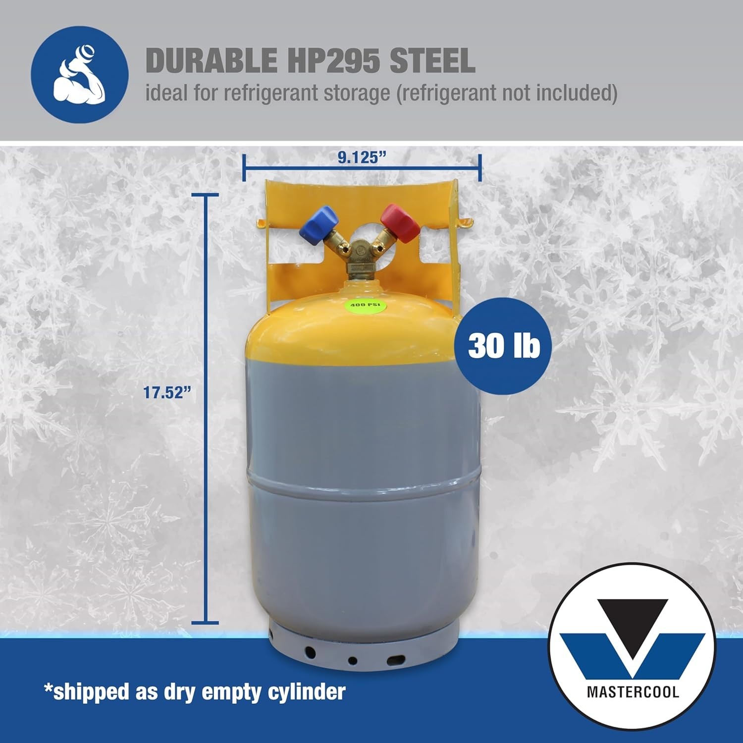 Mastercool 62010, 30lb Refrigerant Cylinder, DOT Safe, 1/4” FL,M Ports