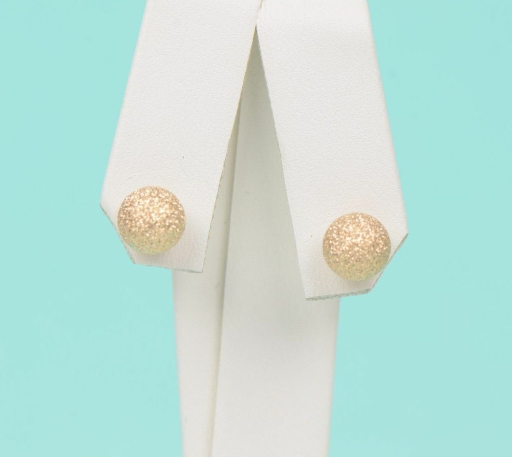 14k Yellow Solid Gold Laser Cut Ball Stud Earrings