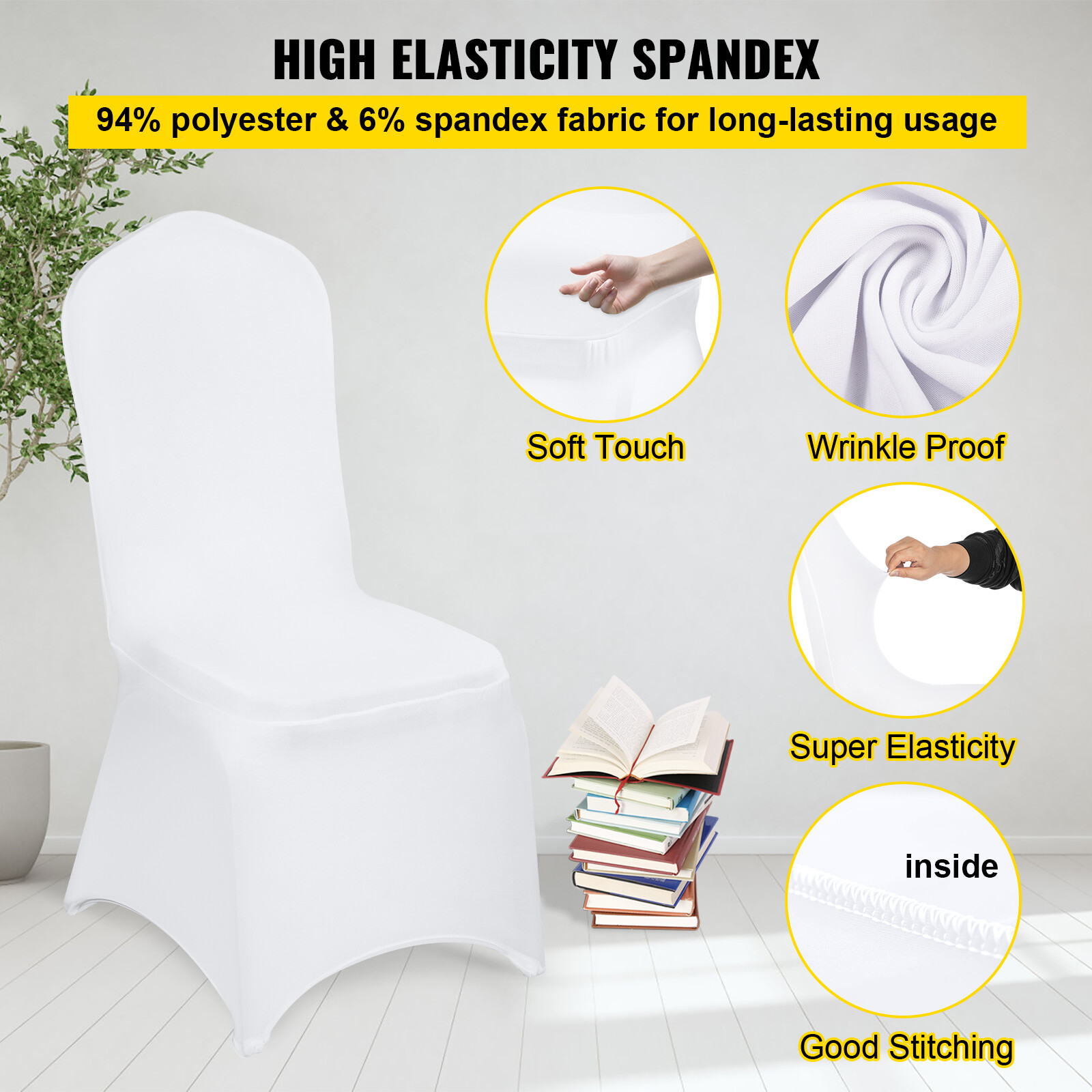 50PCS Stretch Spandex White Folding Chair Covers Long Lifespan General Formal
