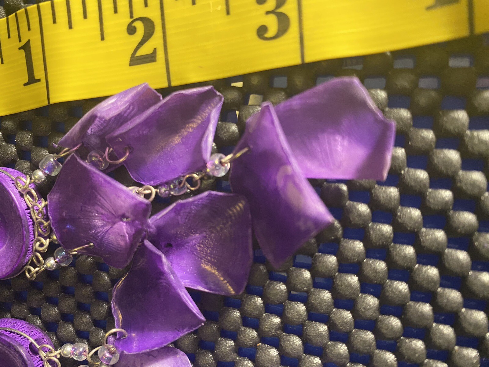 Artisan Purple Scales Leaf Shape On Round Sea Life Discs Dangle Beaded Earrings