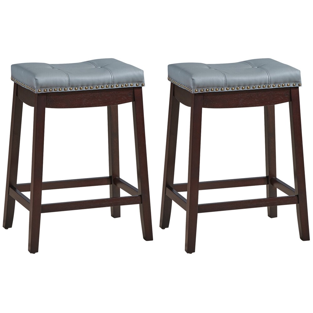 Topbuy 4PCS Saddle Bar Stools Backless Nailhead Counter Stool