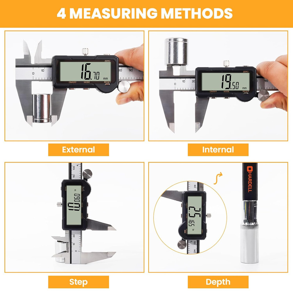 HARDELL Digital Caliper, Rechargeable Digital Caliper 6 inch with Reset Setting,
