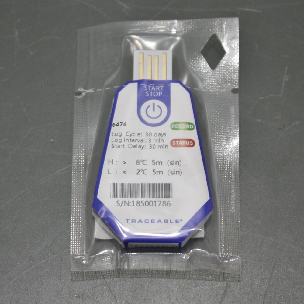 Traceable USB Temp Data Logger 6474, Single Use Thermometer, 8° C, 2° C
