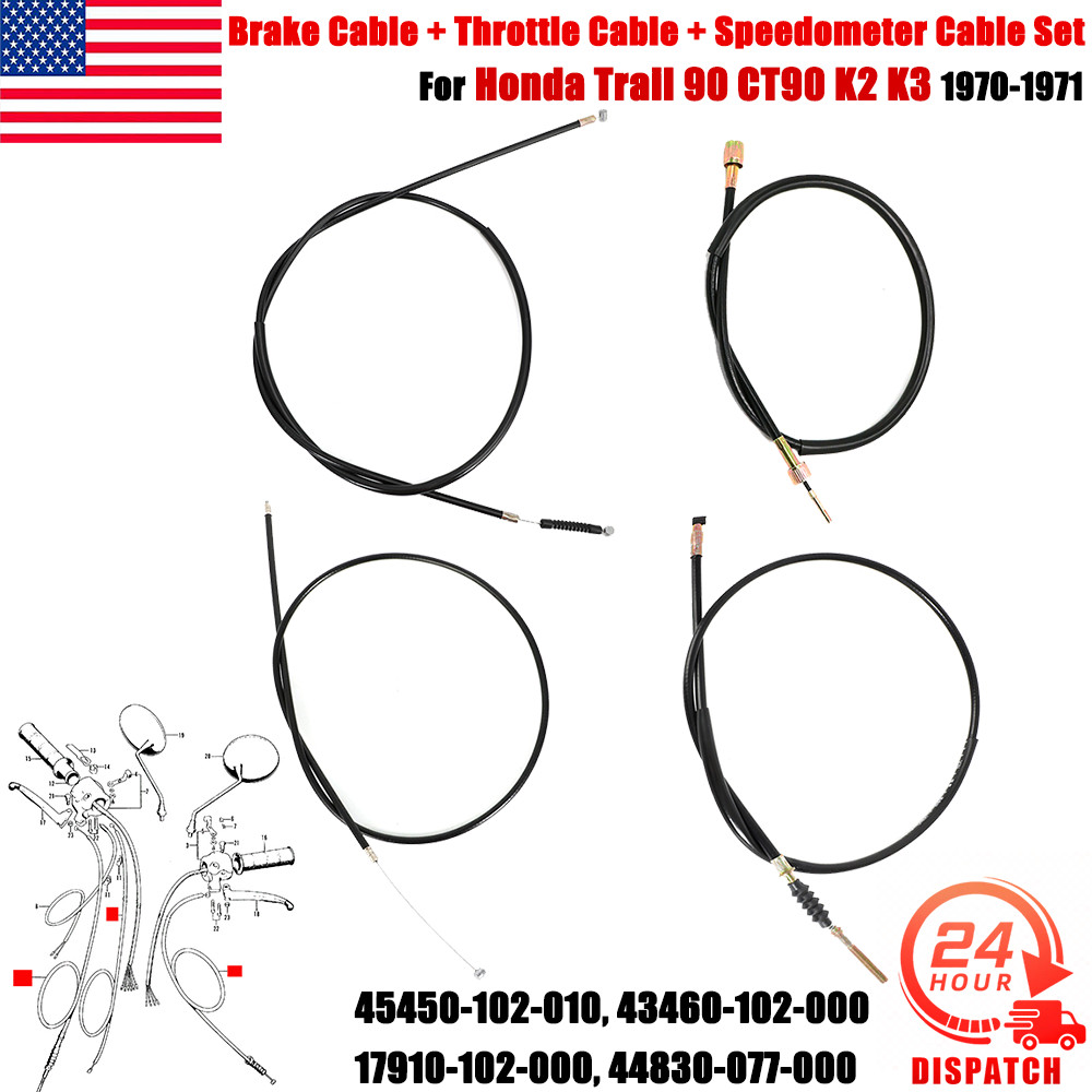 For 1970-1971 Honda Trail 90 CT90 K2 K3 Brake Cable Throttle Speedo Cable Set US
