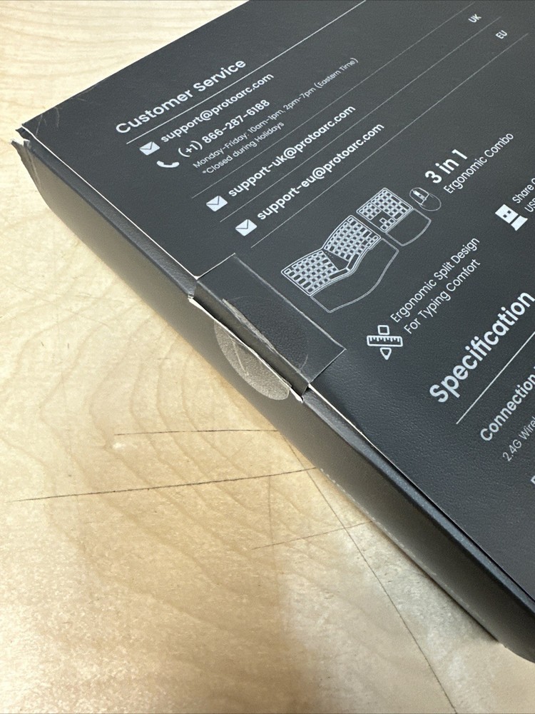 ProtoArc EkM04 Keyboard & Mouse Ergonomic Wireless Combo Split Design Black